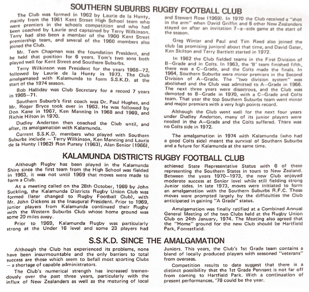 130 (Part I) John Suckling Southern Suburbs and Kalamunda Districts Rugby Football Club