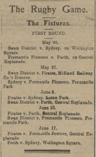 Perth Bayswater 1st round fixture 