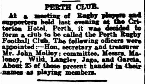 Perth Rugby Union Formed 