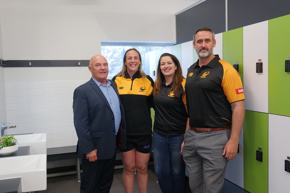 [Left to Right] John Edwards, Rebecca Clough, Gillian Forde and Francis Williams attended the opening of the new change rooms at RugbyHQ